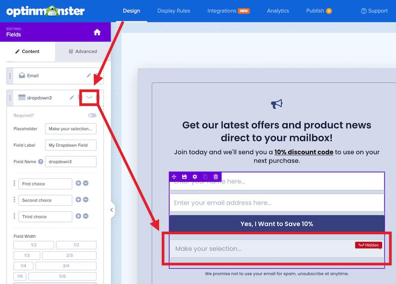 Hidden field in OptinMonster optin form.