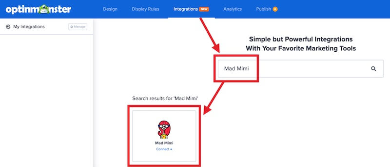Select Mad Mimi to integrate with OptinMonster.