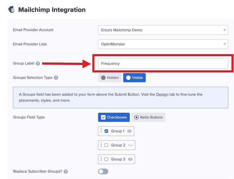 Give your Mailchimp Groups a Label in OptinMonster.