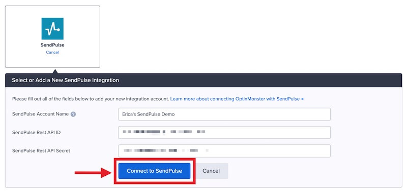 Connect SendPulse with OptinMonster.