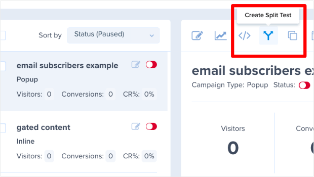 Split testing option for OptinMonster Campaigns