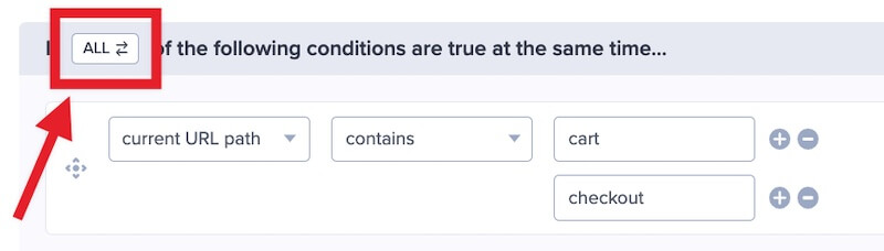 Configure the group conditions to be all required or only one.