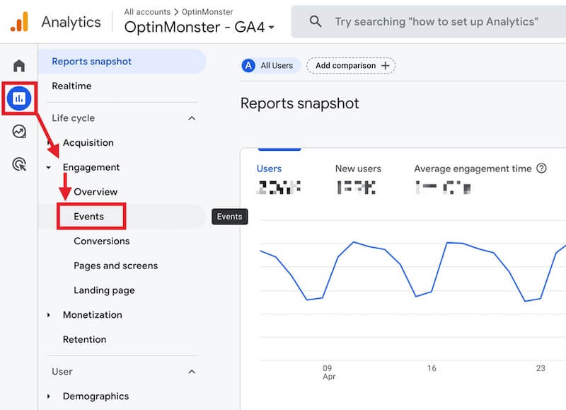 View the Events view in Google Analytics.