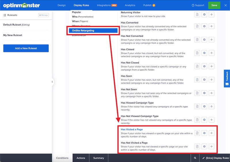 Target your campaigns based on specific pages visited.