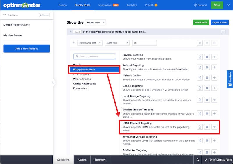 HTML Element Targeting in OptinMonster.