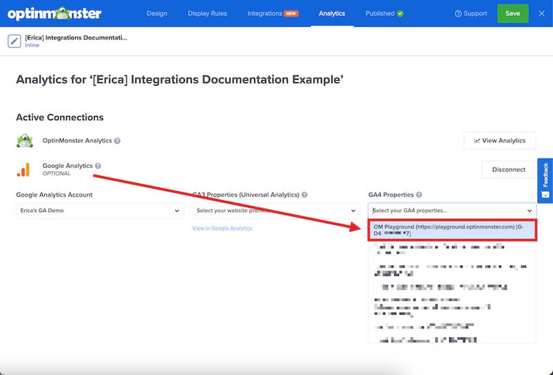 GA4 Property ID in OptinMonster
