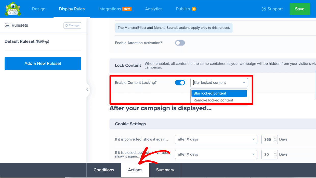 Enabling content locking in OptinMonster